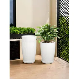 Kuber Industries White 3 Pcs Planters With Plate-picture-22