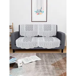 Kuber Industries White 4 Pieces Floral Self Design 2 Seater Cotton Sofa Covers-picture-28