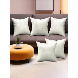 Kuber Industries White & Beige 5 Pieces Geometric Square Cushion Covers-image-14