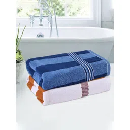 Kuber Industries White & Blue 2 Pieces Striped Cotton 150 GSM Bath Towel-picture-15