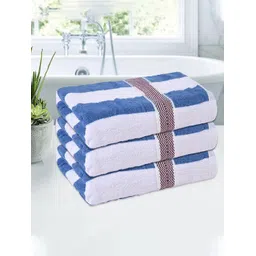 Kuber Industries White & Blue 3 Pieces Striped Cotton 144 GSM Bath Towels-picture-15