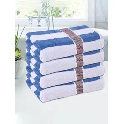 Kuber Industries White & Blue 4 Pieces Striped Cotton 150 GSM Bath Towels-picture-20