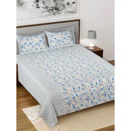 Kuber Industries White & Blue Floral 144 TC King Bedsheet with 2 Pillow Covers-picture-41