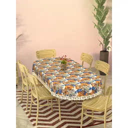 Kuber Industries White & Blue Floral Printed Waterproof Oval 6-Seater Table Cover-picture-39