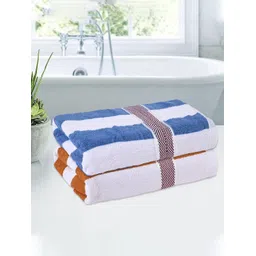 Kuber Industries White & Brown 2 Pieces Striped Cotton 150 GSM Bath Towel-picture-31