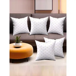 Kuber Industries White & Gold-Toned 5 Pieces Self Design Satin Square Cushion Covers-image-31