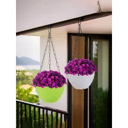Kuber Industries White & Green 2 Pieces Textured Hanging Planters-picture-22