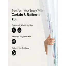Kuber Industries White & Green 3 Pieces Floral Printed Shower Curtain & Bathmat Set-picture-37