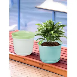Kuber Industries White & Green 3 Pieces Flower Pot Planters With Tray-picture-19