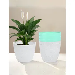 Kuber Industries White & Green 6 Pieces Marble Finish Planters-picture-32