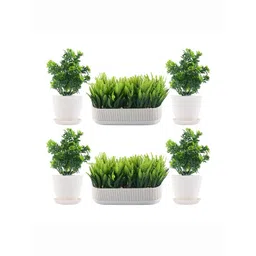 Kuber Industries White & Green 6 Pieces Succulent Artificial Plant With Pot-picture-33