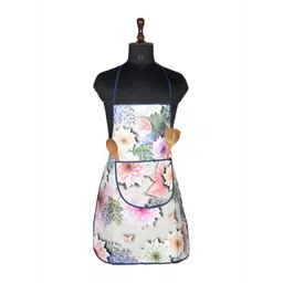 Kuber Industries White & Green Floral Printed Waterproof Front Pocket Kitchen Apron-picture-24