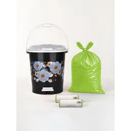 Kuber Industries White & Green Printed Pedal Dustbin With 2 Roll Garbage Bags - 10L-picture-29