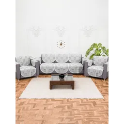 Kuber Industries White & Grey 16 Pcs Floral Printed Cotton 5 Seater Sofa Cover With Arms-picture-32