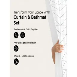Kuber Industries White & Grey 3 Pieces Geometric Printed Shower Curtain & Bathmat Set-picture-28
