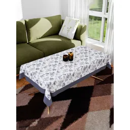 Kuber Industries White & Grey Floral Printed Anti-Skid Cotton 4-Seater Table Cover-picture-37