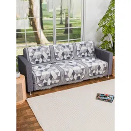 Kuber Industries White & Grey Set Of 2 Geometric Printed 3-Seater Sofa Covers-picture-31