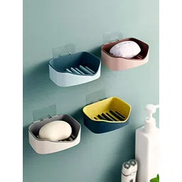 Kuber Industries White & Grey,Blue 4 Pieces Soap Dish Bathroom Accessories image 1