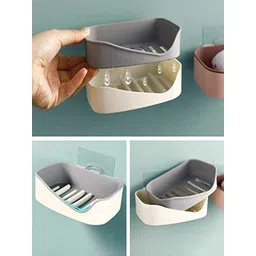 Kuber Industries White & Grey,Blue 4 Pieces Soap Dish Bathroom Accessories image 3