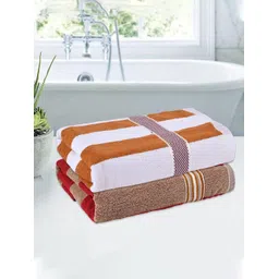 Kuber Industries White & Mustard 2 Pieces Striped Cotton 150 GSM Bath Towel-picture-14