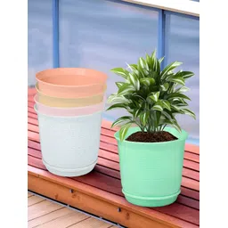 Kuber Industries White & Pink 5 Pieces Marble Finish Planters With Tray-picture-20