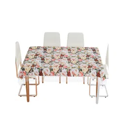 Kuber Industries White & Pink Rose Printed 6 Seater Dining Table Cloth Cover-image-22