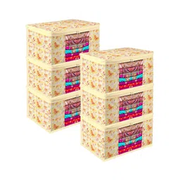 Kuber Industries White & Yellow 6 Pieces Printed Storage Bag Organiser-picture-37