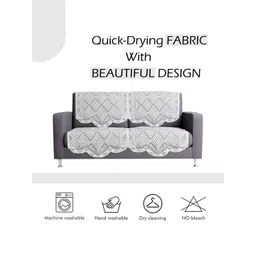 Kuber Industries White Printed Cotton Sofa Cover image 2