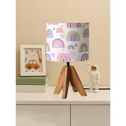Kuber Industries White Printed Terracotta Cylindrical Shaped Table Lamp-picture-34