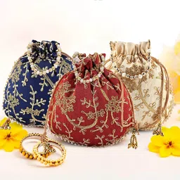 kuber industries Women Blue, Yellow, Maroon Potli-picture-26