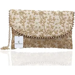 Kuber Industries Women's Handcrafted Embroidered Clutch Purse (CTKTC034514, Cream)-picture-33