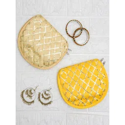 Kuber Industries Yellow Colored & Gold Toned 2 Pieces Self Design Jewellery Organizer-picture-17