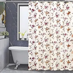 Kuber Industries Leaf Design PVC Shower Curtain with 8 Hook|Size 7 Feet (Cream, Washable)-picture-27
