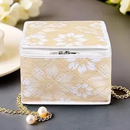 Kuber Industries Makeup Storage Bag | Waterproof Watches Organizer | Jewellery Kit for Woman | 10 Detachable Pouch | Square Locker Kit for Travel | Flower Quilted | Golden-picture-55