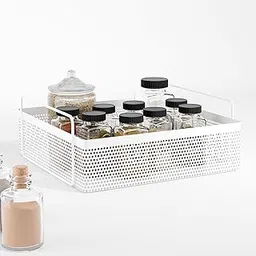 Kuber Industries Metal Square Kitchen Rack Stand Organiser | Countertop Organizer Kitchen Bathroom Standing Rack | Spice, Oil, Masala, Cosmetics & Bathroom Vanity Storage Rack Shelf | White-picture-29