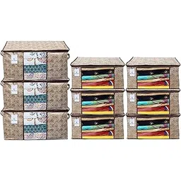Kuber Industries Metallic Printed Non Woven 6 Pieces Saree Cover and 3 Pieces Underbed Storage Bag, Cloth Organizer for Storage, Blanket Cover Combo Set (Gold & Brown) - CTKTC038603-image-31