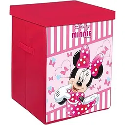 Kuber Industries Non-Woven Foldable Laundry Basket for Clothes with Lid | Disney Minnie Print | Cloth Storage Box for Washing | Toy Storage Organizer | 45 LTR | Pink-picture-25