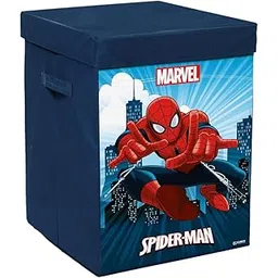 Kuber Industries Non-Woven Foldable Laundry Basket For Clothes With Lid|Marvel Spiderman Print|Cloth Storage Box For Washing|Toy Storage Organizer|45 Ltr|Navy Blue-picture-29