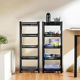 Kuber Industries Pack of 2 Multipurpose Racks For Storage | 5-Tier Kids Toy Organizer/Under Wash Basin & Office Storage cabinet & Shelves | Black-picture-11