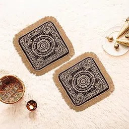 Kuber Industries Pack of 2 Velvet Finish pooja mat for sitting on floor | Traditional Rangoli Print Aasan Puja Cloth for Home Mandir | Suitable for Prayer & Meditation | Golden Brown-picture-17