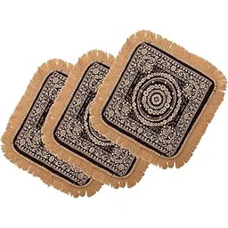 Kuber Industries Pack of 3 Velvet Finish pooja mat for sitting on floor | Traditional Rangoli Print Aasan Puja Cloth for Home Mandir | Suitable for Prayer & Meditation | Golden Brown-picture-19