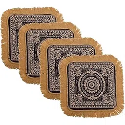 Kuber Industries Pack of 4 Velvet Finish pooja mat for sitting on floor | Traditional Rangoli Print Aasan Puja Cloth for Home Mandir | Suitable for Prayer & Meditation | Golden Brown-picture-20