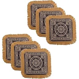Kuber Industries Pack of 6 Velvet Finish pooja mat for sitting on floor | Traditional Rangoli Print Aasan Puja Cloth for Home Mandir | Suitable for Prayer & Meditation | Golden Brown-picture-18