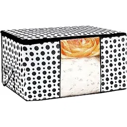 Kuber Industries Polka Dots Design Non Woven Underbed Storage Bag, Cloth Organiser, Blanket Cover with Transparent Window (Black and White) -CTKTC038108, Standard-image-20