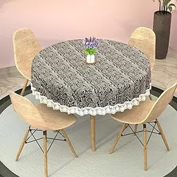 Kuber Industries Polyvinyl Chloride(PVC)60x60 Inches Round Waterproof 4 Seater Dining Table Cover,Durable & Wipeable Centre Table Sheet & Protector for Home,Bedroom & Office,Multi Floral,Black Silver-picture-30