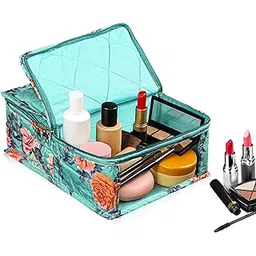 Kuber Industries PVC Laminated Undergarments Organizer Bag with Transparent Window & Two Partitions | Wardrobe Organizer for Storage Socks & Ties | Flower Print - Green-picture-31