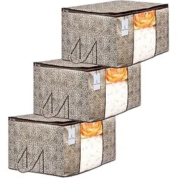 Kuber Industries Rectangular Metallic Printed 3 Piece Non Woven Underbed Storage Bag, Storage Organiser, Blanket Cover with Transparent Window (Extra Large, Golden and Brown) CTKTC134518-image-26