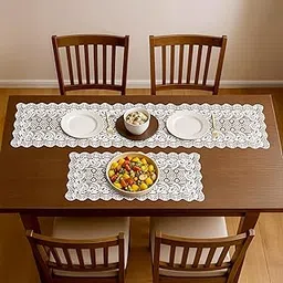 Kuber Industries Set of 2 Pcs Net Cotton Soft Table Runner for 6 Seater Dining Table and 4 Seater Center | Home Decoration Items for Living Room and Dining | White Plain Net Vintage-picture-25
