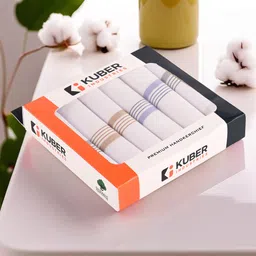 KUBER INDUSTRIES (Set of 6) Premium Cotton Handkerchief For Men With Box | Border 325 | White ["White"] Handkerchief-picture-15