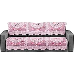 Kuber Industries (Set of 6) Stylish & Durable Cotton Sofa Covers 3 Seater | Aesthetic Sofa Protector/Mat | Suitable Slipcover for Living Room & Office | Flower Design - White & Pink-image-27